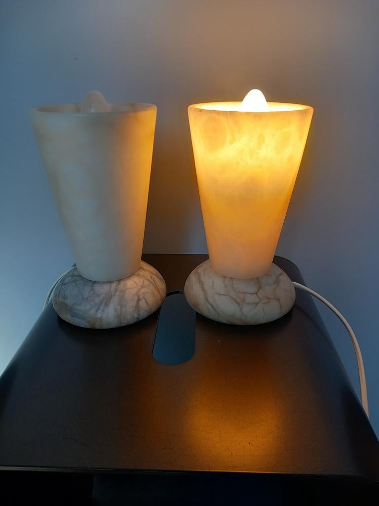 Twee albast tafellampen nachtlampje retro., Huis en Inrichting, Lampen | Tafellampen, Ophalen of Verzenden, Minder dan 50 cm