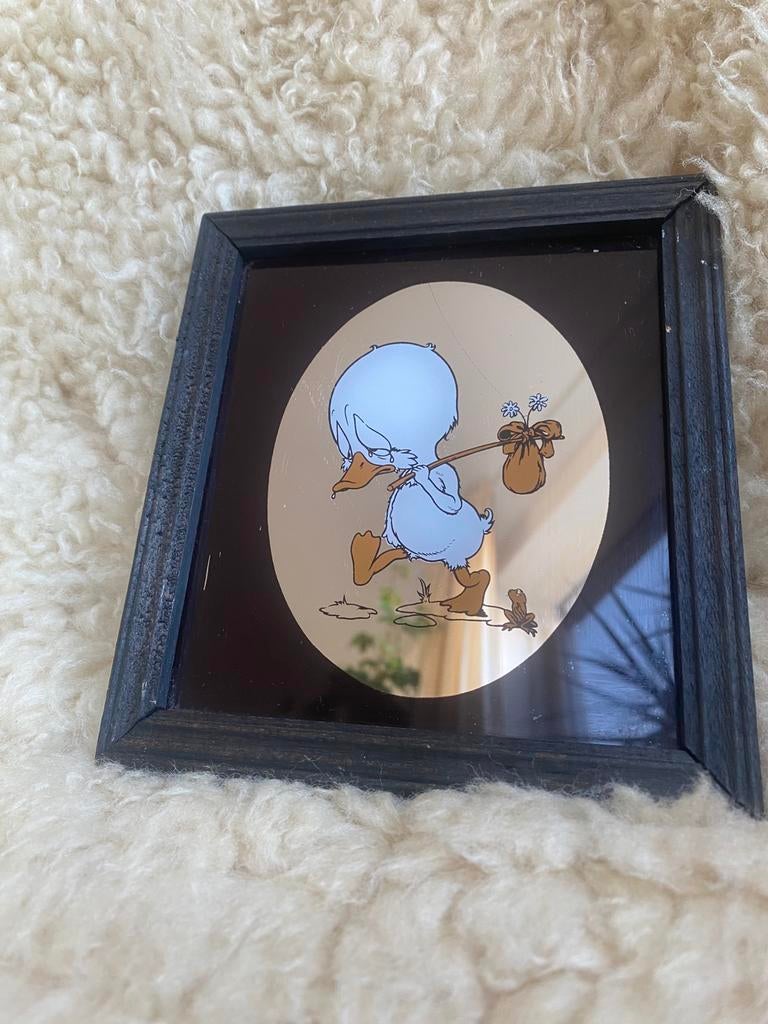 Vintage spiegeltje "Het Lelijke Jonge Eendje" jaren ‘70, Minder dan 50 cm, Ophalen of Verzenden, Zo goed als nieuw, Minder dan 100 cm