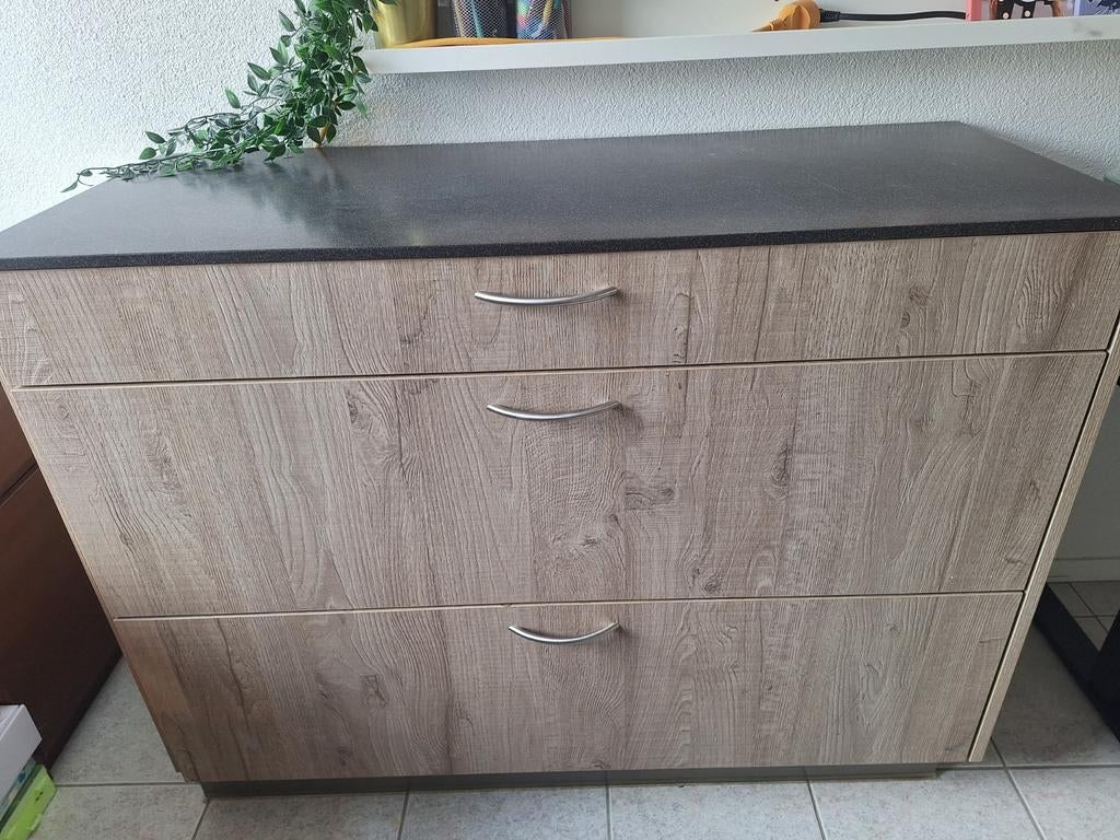 Ladekast met stenen blad - onafgewerkte zijkant, Ophalen, Gebruikt, 150 tot 200 cm, 3 of 4 laden