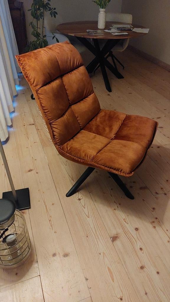 Draaifauteuil Velvet Koper met Zwart Frame, Huis en Inrichting, Ophalen, Kunststof, Minder dan 75 cm, Zo goed als nieuw