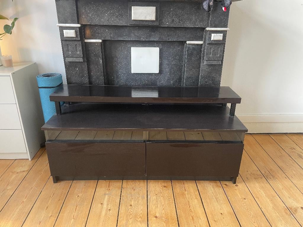 Modern TV Stand – Dark Wood – Storage + Shelves – Maastricht, Huis en Inrichting, Kasten | Televisiemeubels, Ophalen, 100 tot 150 cm
