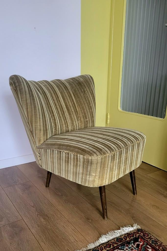 Vintage Cocktail Stoel - Groen Velours, Ophalen