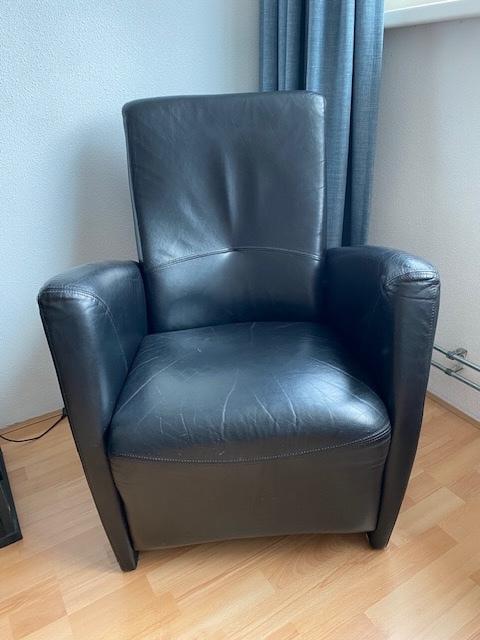 Zwarte leren stoelen, Huis en Inrichting, Ophalen, Gebruikt, 75 tot 100 cm, Leer