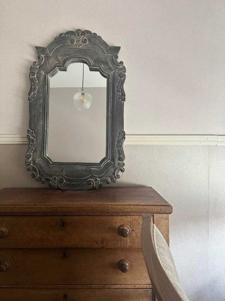 Mooie zwart bruine ossenoog spiegel hout, Ophalen of Verzenden, Rechthoekig, Minder dan 50 cm, 100 tot 150 cm