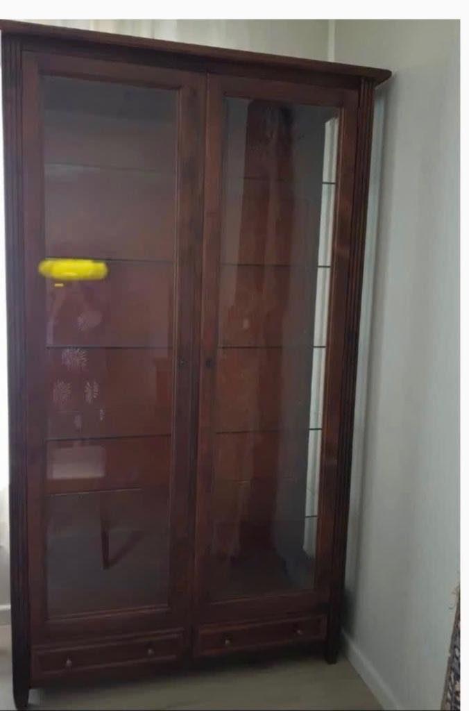 Vitrinekast kersenhout, Ophalen, Glas, Gebruikt, 100 tot 150 cm