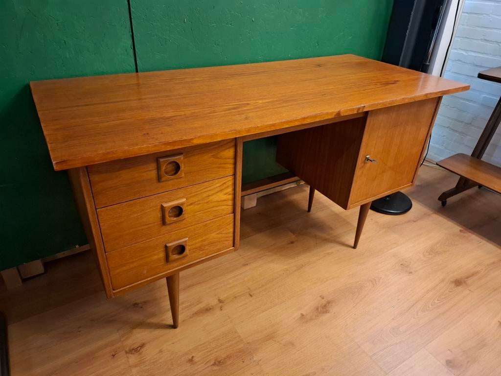 Vintage teak bureau werkplek tafel ladeblok mid century, Ophalen, Onbekend, Zo goed als nieuw, Onbekend
