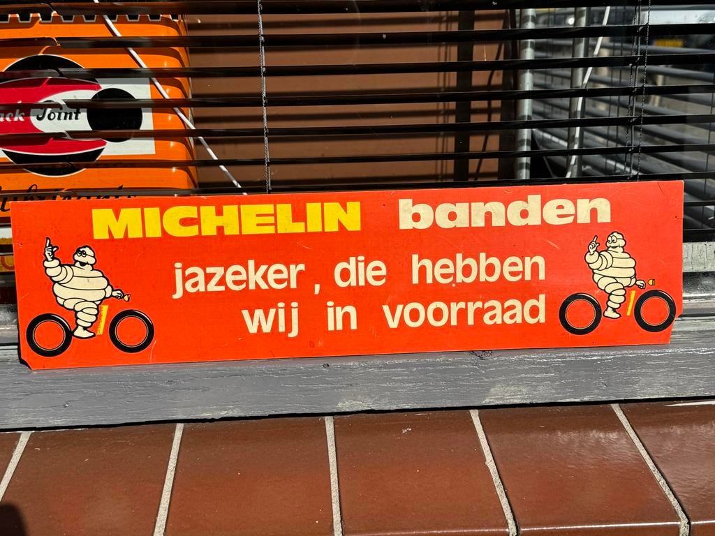 Vintage Michelin Banden Reclamebord - Jazeker, op voorraad!, Reclamebord, Gebruikt, ., Ophalen of Verzenden