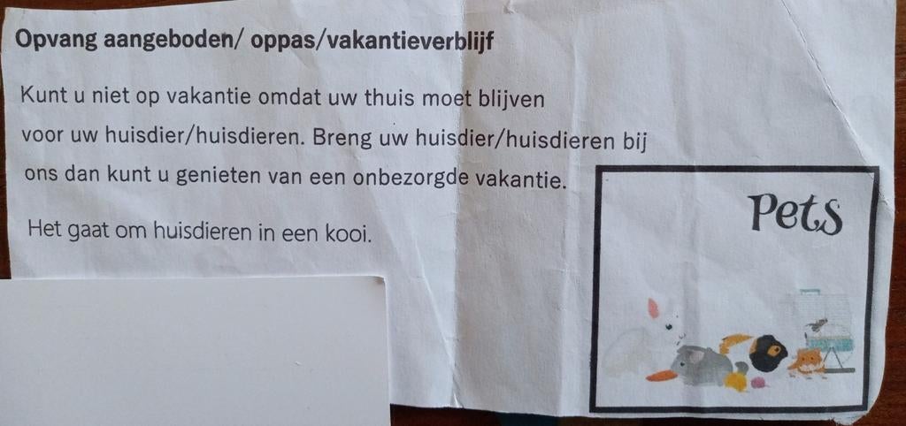 Opvang aangeboden/(kinder)oppas/ vakantieverblijf, Ophalen, Nieuw, Overige materialen, Overige typen