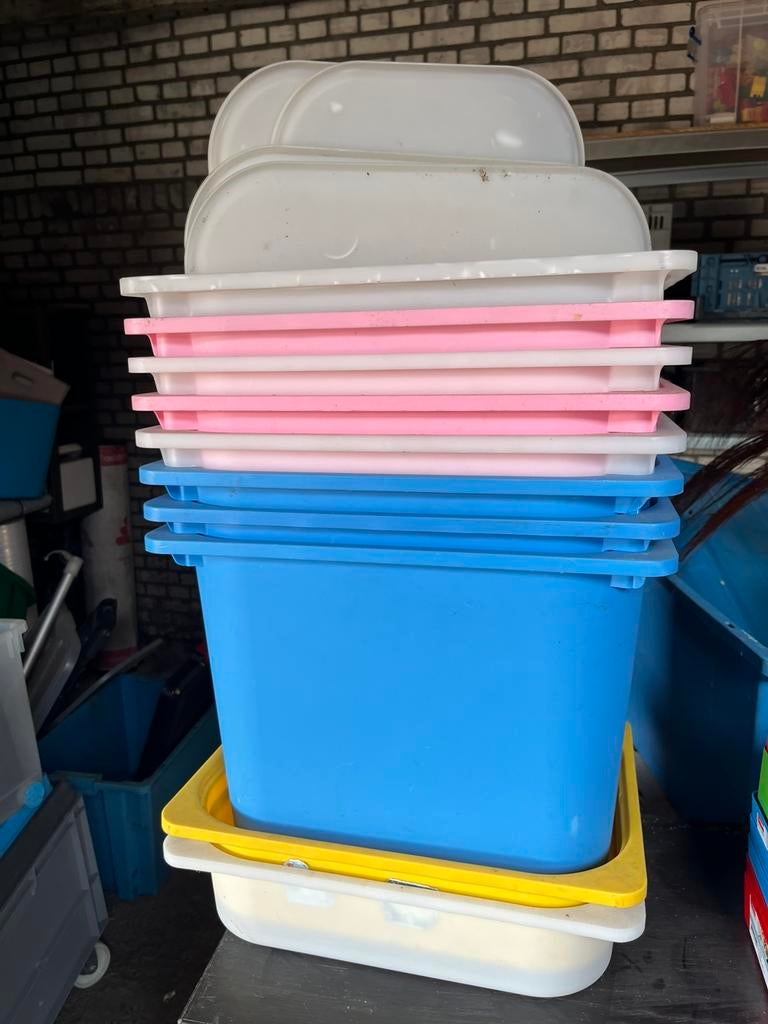 10 ikea stapelbakken opbergbakken met 9 deksels div hoogtes, Ophalen, Zo goed als nieuw, Minder dan 50 cm