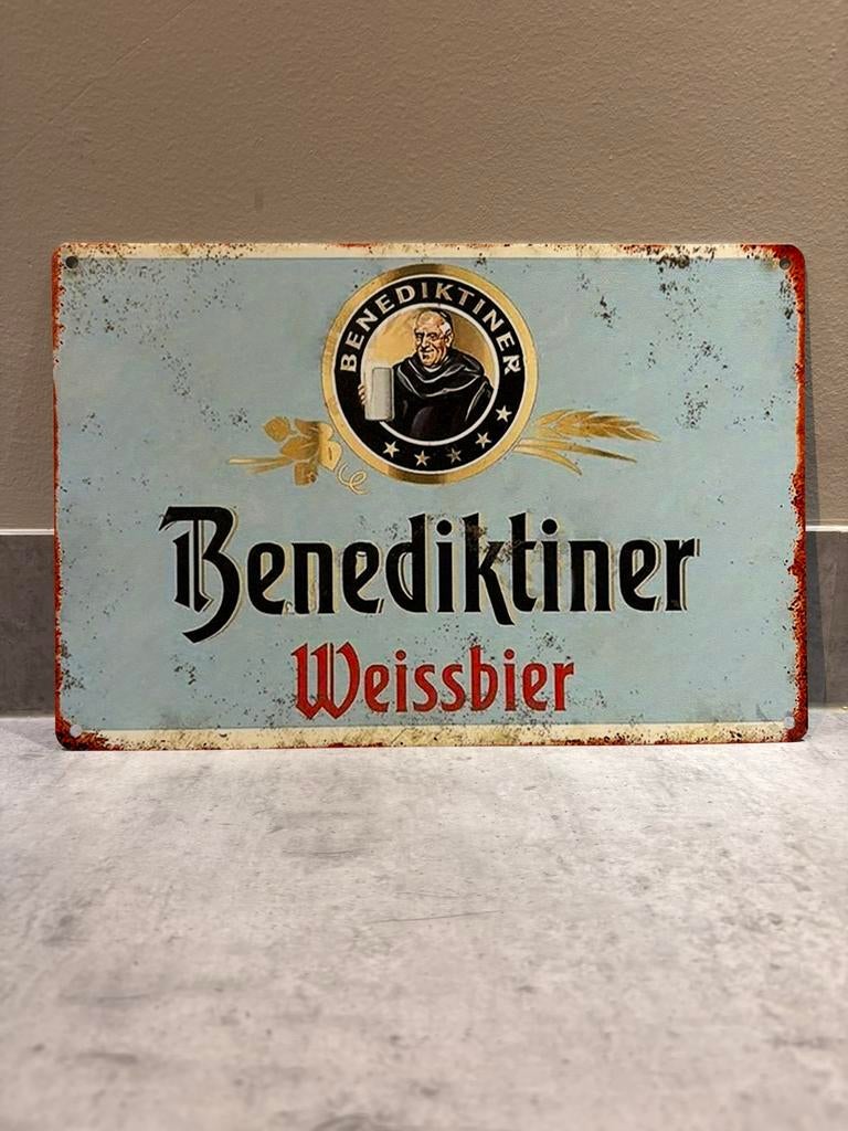 Mancave Bar Café Wanddecoratie metalen bordje Benediktiner, Ophalen of Verzenden, Zo goed als nieuw, Reclamebord, Plaat of Schild