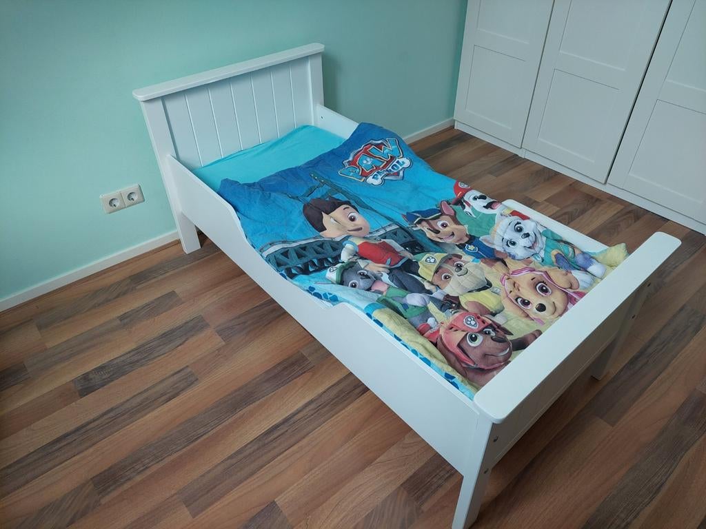 Kinderbed met matras en Paw Patrol dekbed, Ophalen, Gebruikt, 70 tot 85 cm, 140 tot 160 cm