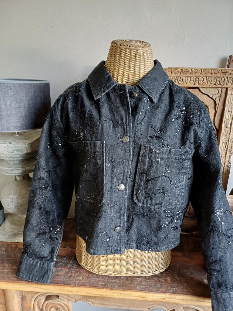 Esqualo spijkerjasje zwart met pailletten maat 40 (L), Maat 38/40 (M), Zwart, Ophalen of Verzenden, Nieuw