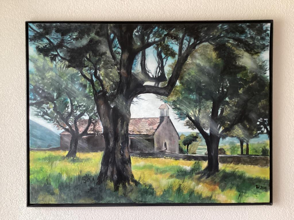 Schilderij Gesigneerd AH2010. Bergkapel Boltaña Pyreneeën., Antiek en Kunst, Ophalen of Verzenden