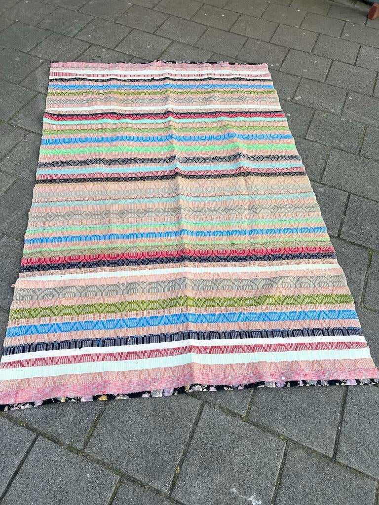 Kelim  Vloerkleed - Handgeweven  137x202 cm, Gebruikt, 100 tot 150 cm, Wit, Rechthoekig
