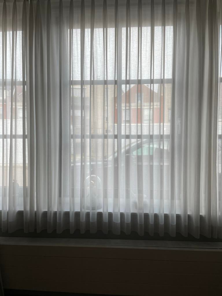 vitrage  Witte glasgordijnen met dubbele plooi, Huis en Inrichting, Gebruikt, 100 tot 150 cm, 200 cm of meer, Wit