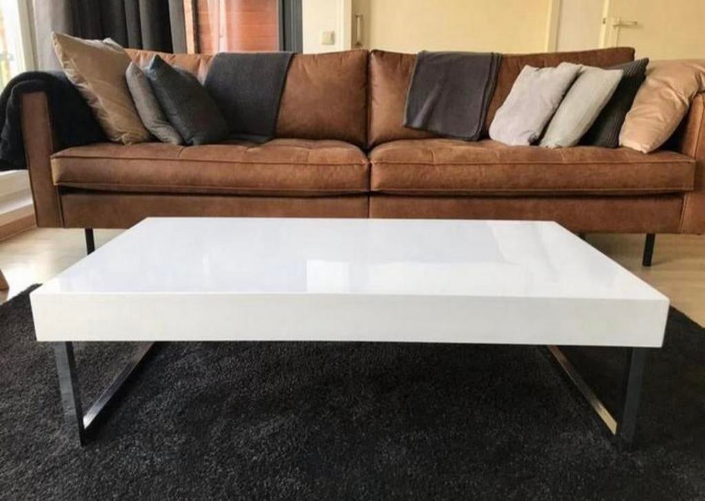Hoogglans wit salontafel met chromen poten 120 x 60cm, Ophalen, 100 tot 150 cm, 50 tot 100 cm, Zo goed als nieuw