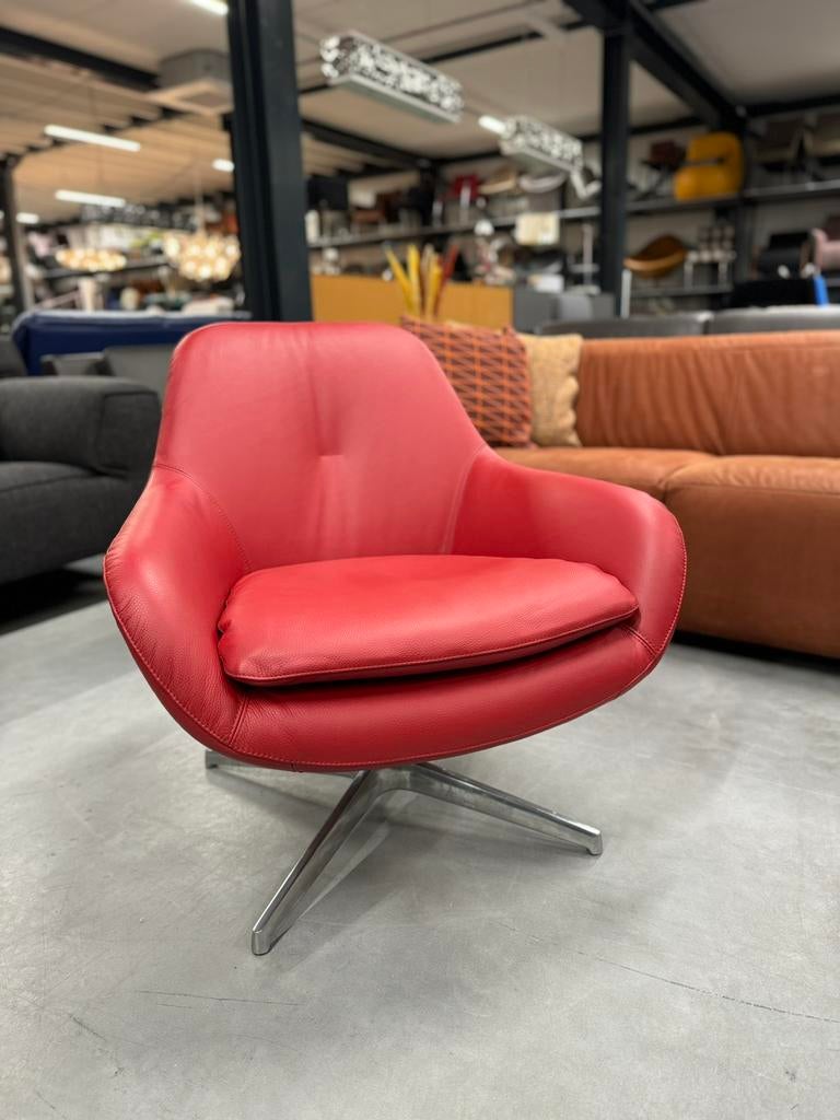 Nieuw Leolux Pode Sparkle Fauteuil rood leer Design stoel, Nieuw, Pode, 50 tot 75 cm, Leer