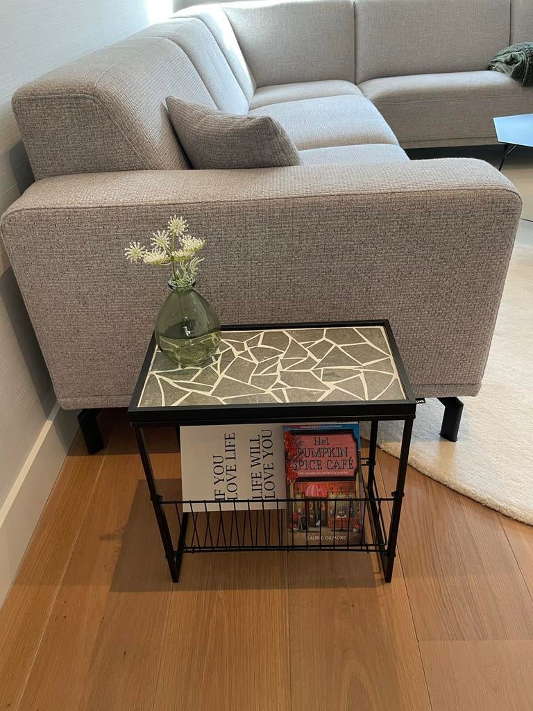 Bijzettafel met mozaïek blad en magazine rekje, Minder dan 45 cm, Minder dan 55 cm, Gebruikt, Metaal of Aluminium