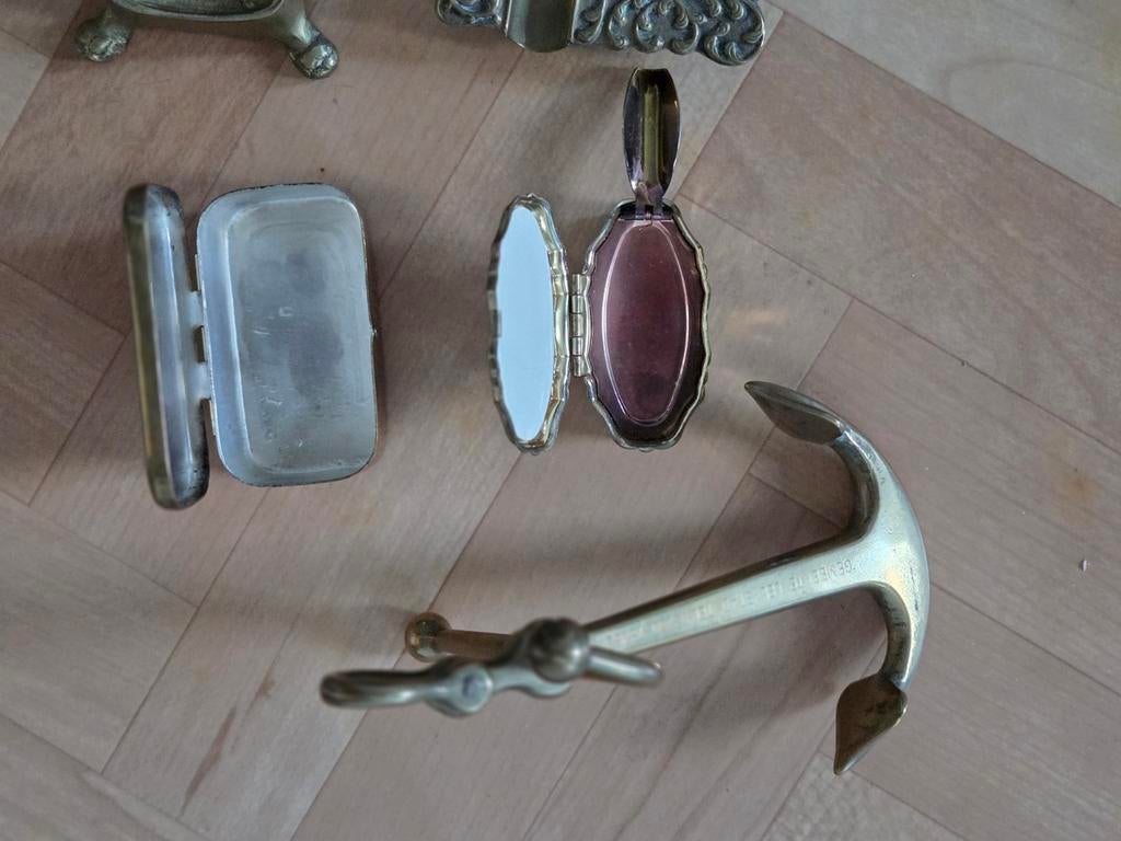 Vintage messing decoratie set: anker, doosjes, asbak, Ophalen of Verzenden