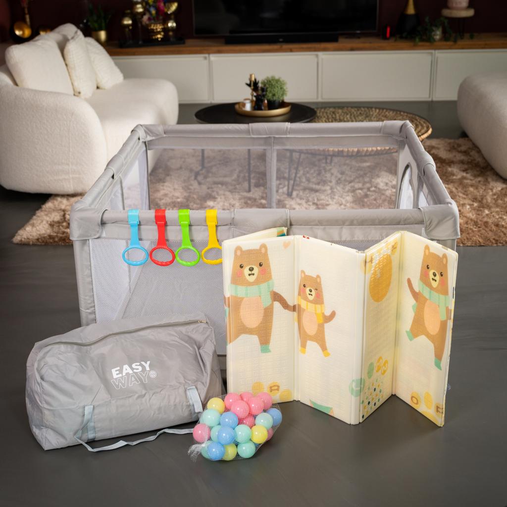 Grondbox met Speelmat incl. 4 optrekringen en 50 speelballen, Ophalen of Verzenden, Zo goed als nieuw, Vierkant, Boxkleed