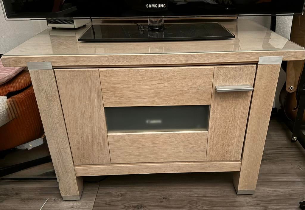 Ahorn eiken tv-kast Steel design by Hans Daalder, Ophalen, Zo goed als nieuw