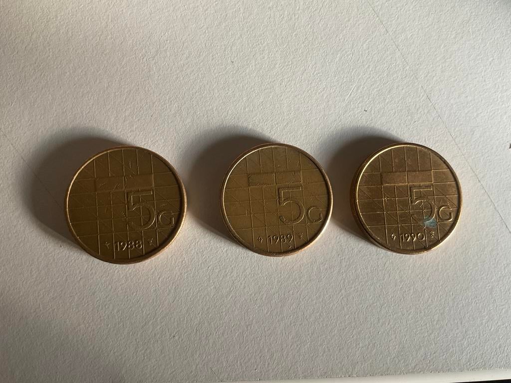 Mooi setje 5 Guldens 1988, 1989, 1990, Postzegels en Munten, Munten | Nederland, Ophalen of Verzenden, Koningin Beatrix, 5 gulden
