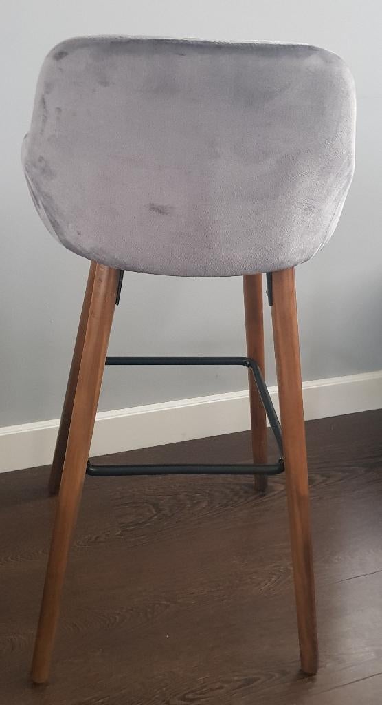 VOORRAAD Luxe design barkruk Grijs Velours OP = OP! NIEUW, 5 krukken of meer, Hout, Met voetsteun, 60 tot 90 cm