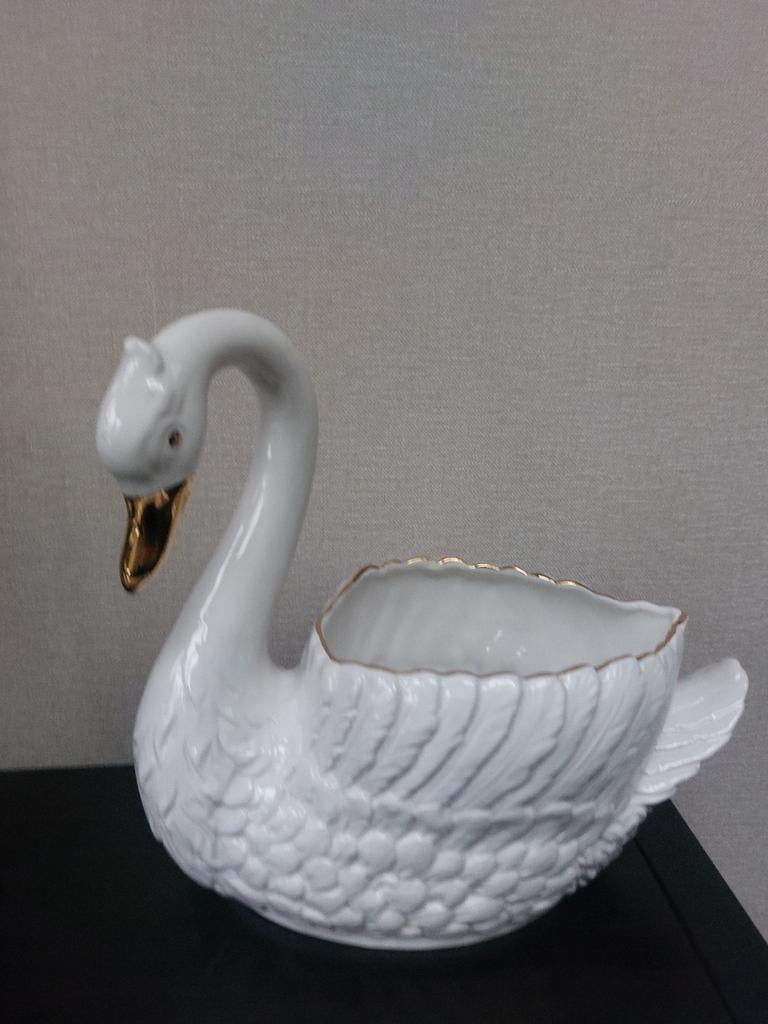 Hollywood Regency keramische zwaan plantenbak vintage, Ophalen of Verzenden