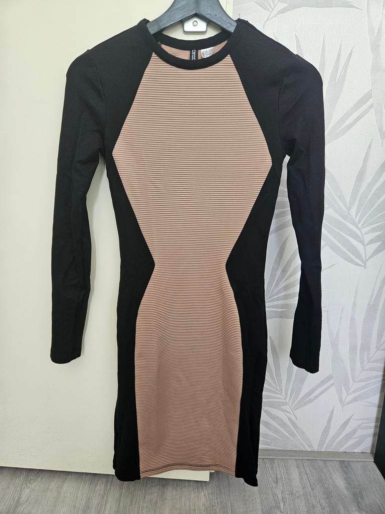 H&M Bodycon Jurk Zwart/Beige Maat 36, H&M, Zwart, Ophalen of Verzenden, Zo goed als nieuw
