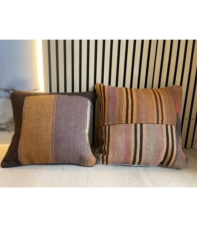 Vintage Kelim Kussens 45x45 cm, Ophalen of Verzenden, Nieuw, Bruin, Vierkant