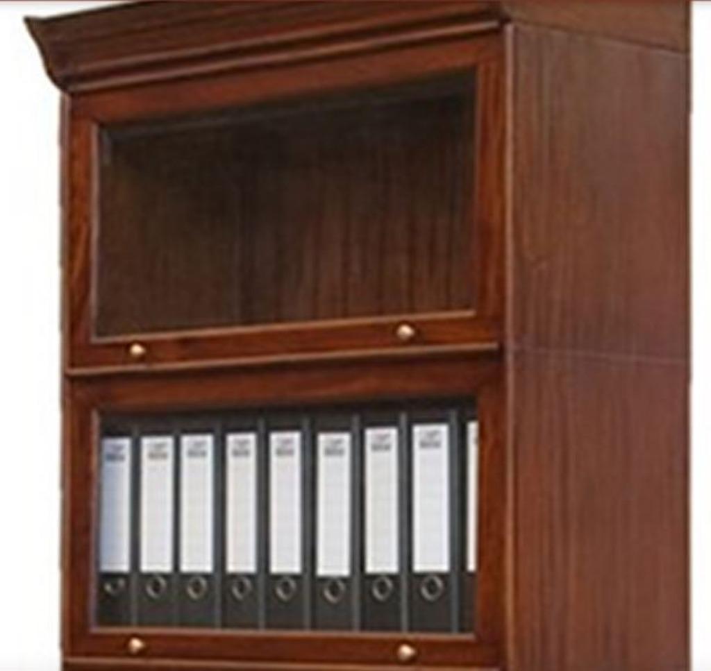 Mahonie Boekenkast 225cm met glazen deurtjes-messingbeslag, Huis en Inrichting, Kasten | Boekenkasten, Ophalen, Met klep(pen)