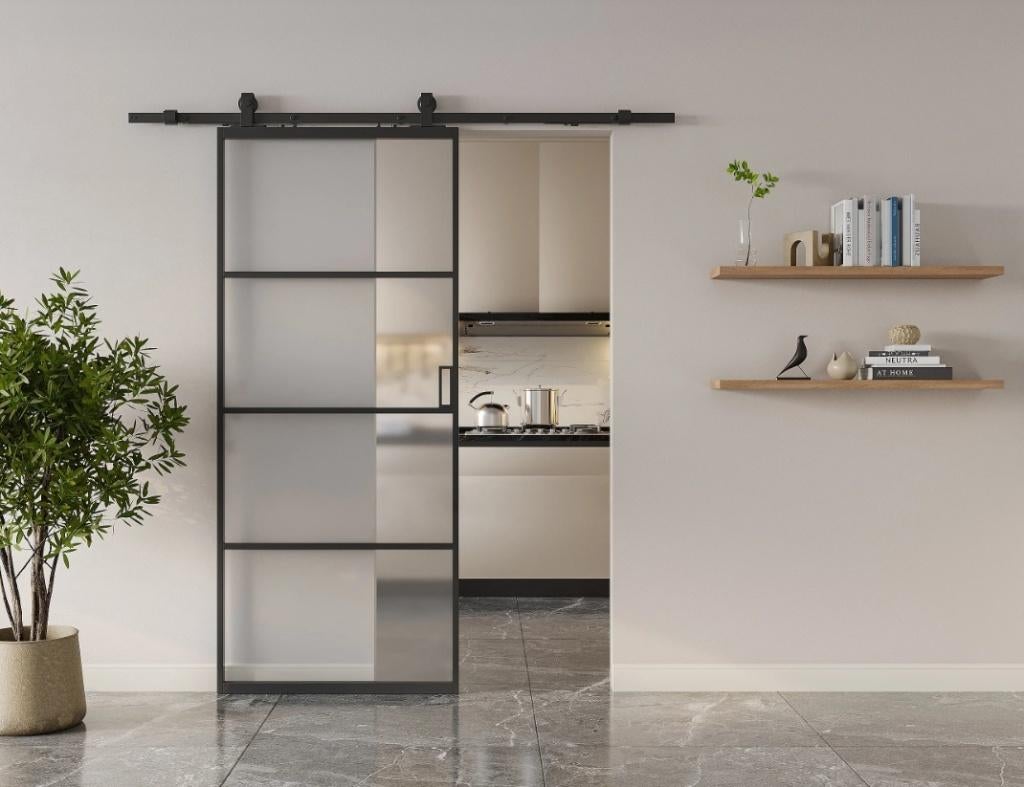 Schuifdeur loftdeur barndeur - zwart staal - H205 x L73 cm, Ophalen, Minder dan 80 cm, Binnendeur, Zo goed als nieuw