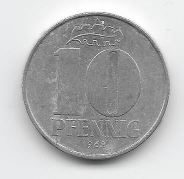 DDR 10 pfennig 1968 KM# 10, Verzenden, Duitsland, Losse munt