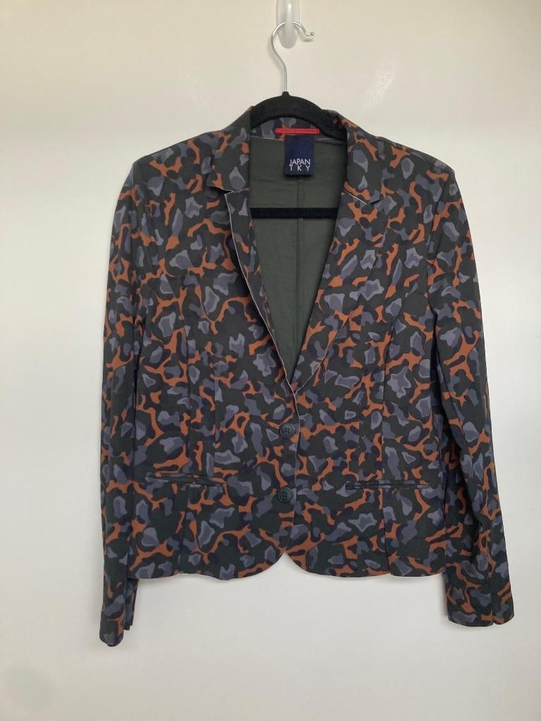 Japan TKY roest panterprint blazer travelstof maat 38, Maat 38/40 (M), Bruin, Japan TKY, Leidsevaartweg 1, 2106NA Heemstede