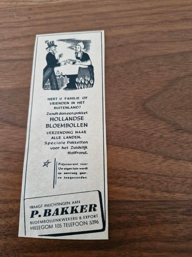 020 Oude P. Bakker bloembollen reclame, Verzamelen, Tijdschriften, Kranten en Knipsels, Ophalen of Verzenden, Knipsel(s)