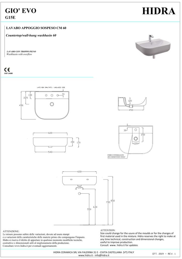 Hidra luxe wastafel 60cm partij Nieuw Italiaans 29 stuks !!, Ophalen, Nieuw, Wastafel