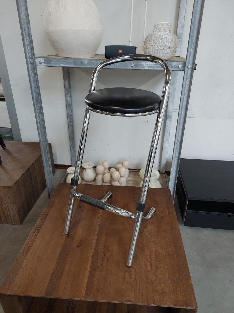 Chrome stapelbare barkruk nieuw, Ophalen, 5 krukken of meer, Met voetsteun, 60 tot 90 cm