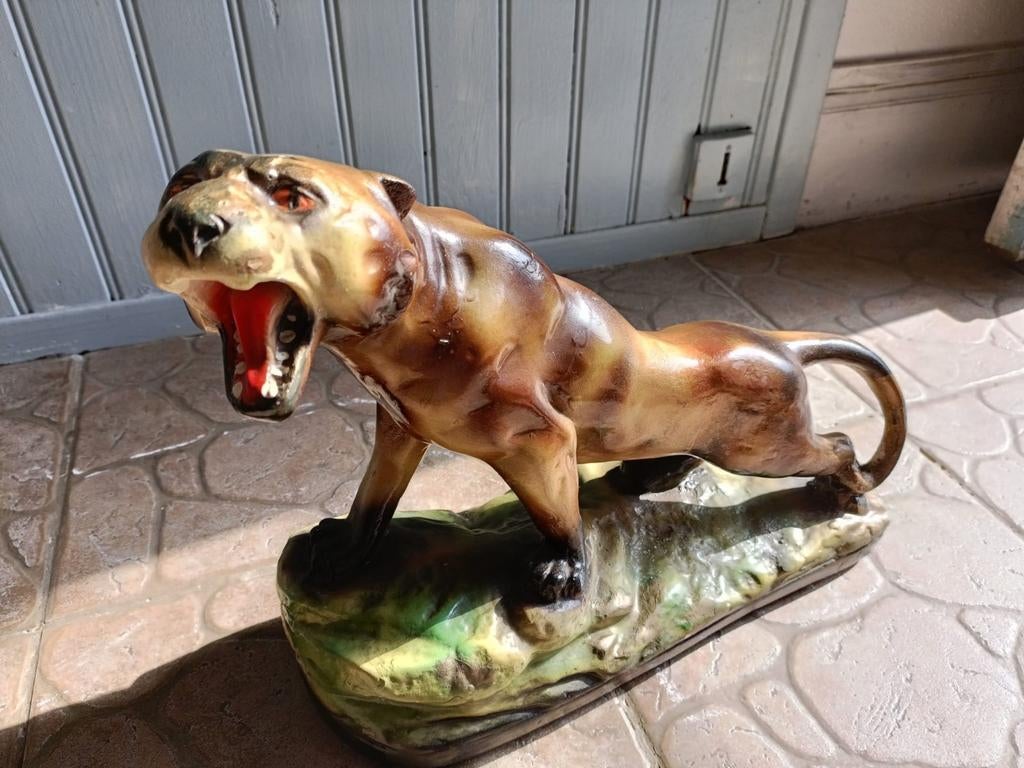 Vintage gesigneerd Panter Beeld - Brullend uit Frankrijk, Antiek en Kunst, Ophalen of Verzenden