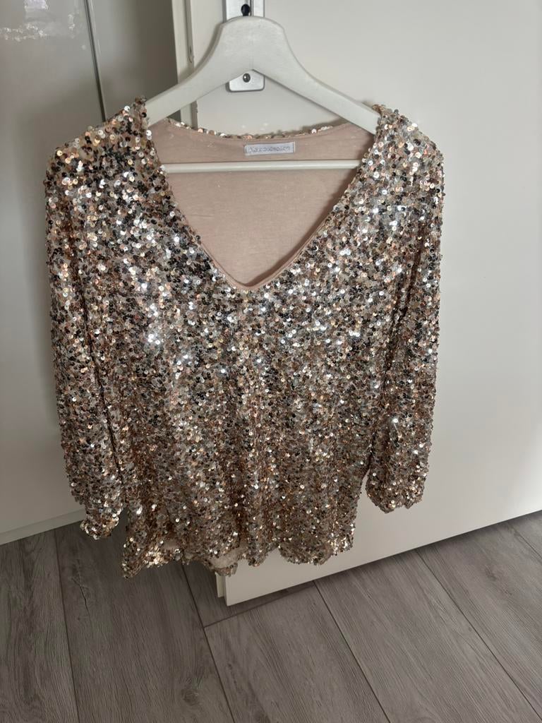 Feest kleding dames maat L/Xl glitterpak broek en top, Ophalen, Overige kleuren, Maat 42/44 (L), Zo goed als nieuw