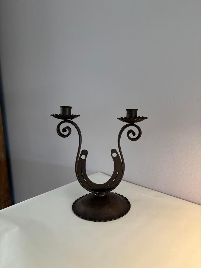 Vintage gietijzeren hoefijzer kandelaar, Verzenden, Overige materialen