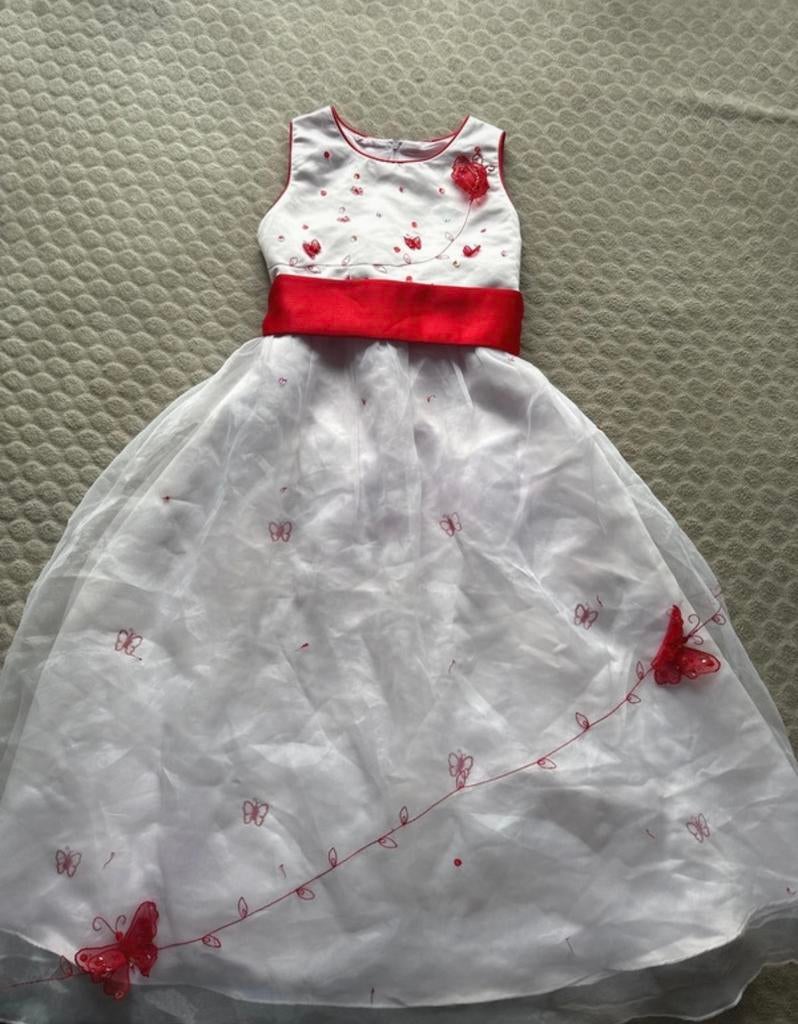 Elegante Galajurk voor Meisjes - Wit met Rode Vlinders, Ophalen of Verzenden, Zo goed als nieuw, Meisje