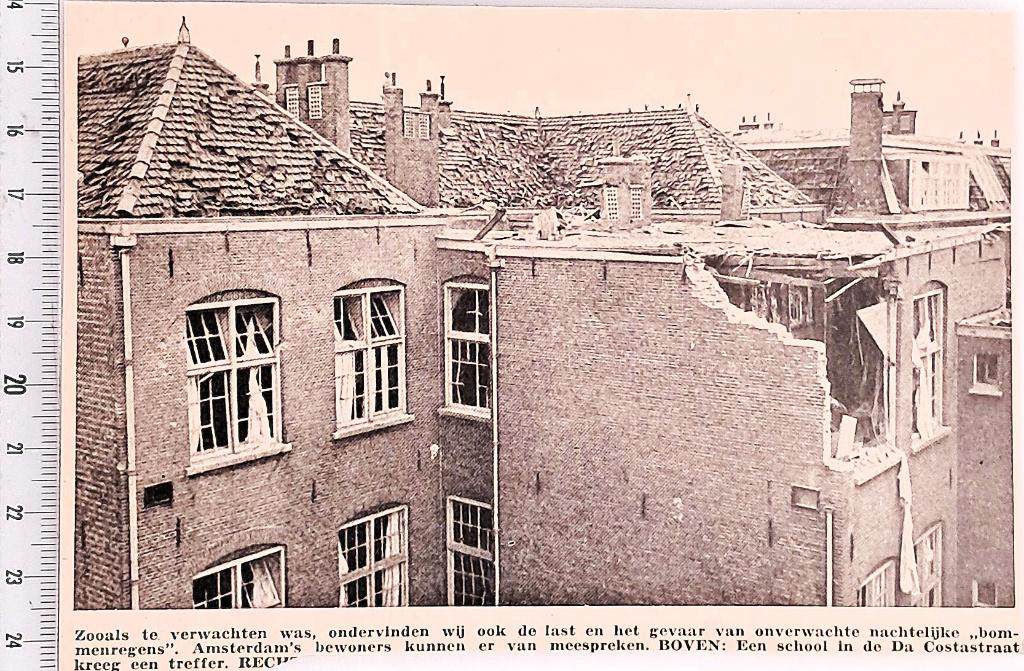 Amsterdam 1940; een engelse bom op school Da Costastraat, Verzenden, Voor 1940, Gebruikt, Gebouw