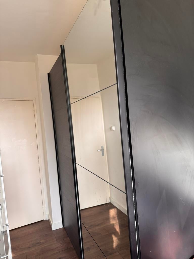 Kleding kast zwart met spiegel, Ophalen, Gebruikt, 50 tot 75 cm, 200 cm of meer