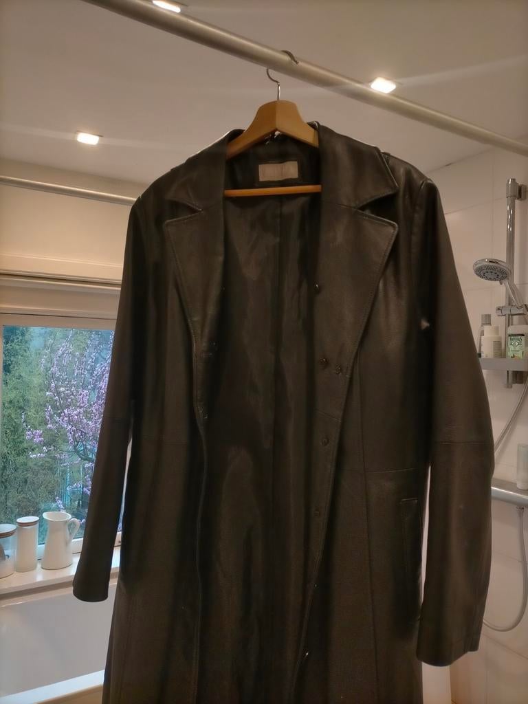 Lange Leren Jas Vivian Caron Zwart Maat 46, Ophalen of Verzenden, Zo goed als nieuw, Maat 46/48 (XL) of groter, Zwart