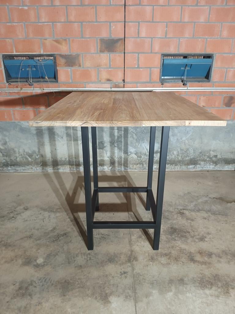 Bartafel handgemaakt, voud oud teak en staal, Huis en Inrichting, Tafels | Statafels, Ophalen