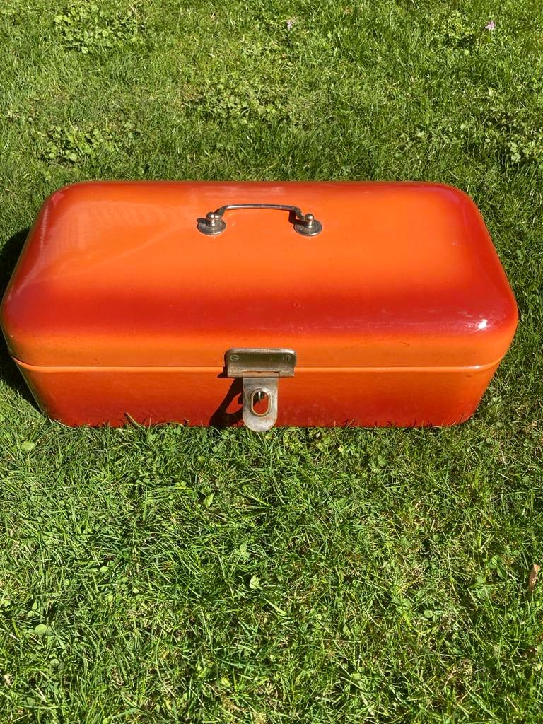 Oranje enaille brood  blik met handvat, Ophalen of Verzenden