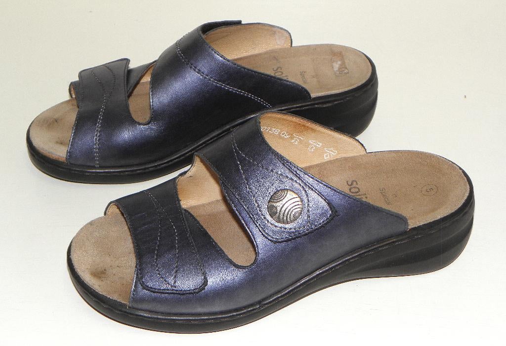 Blauwe Solidus slippers/sandalen maat 5 of 38 wijdte H, Solidus, Blauw, Zo goed als nieuw, Sandalen of Muiltjes