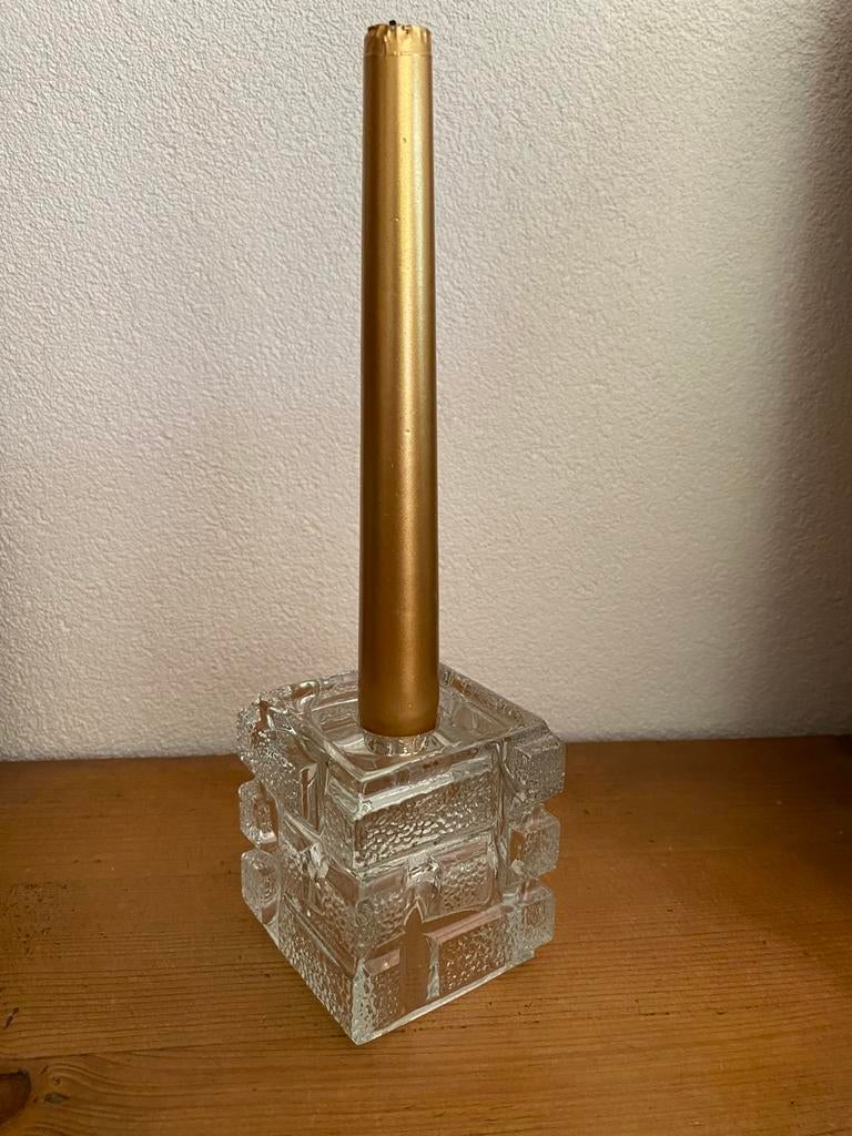 Sklo Union glazen kandelaar “brickwork”, Ophalen of Verzenden, Gebruikt, Overige materialen, Minder dan 25 cm