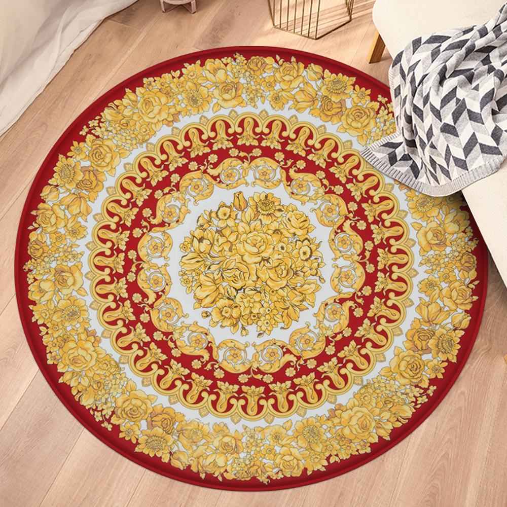 Rood Wit Goud Bloemen Barok Rond Vloerkleed Kleed Tapijt, Verzenden, Rond, Nieuw, Overige kleuren