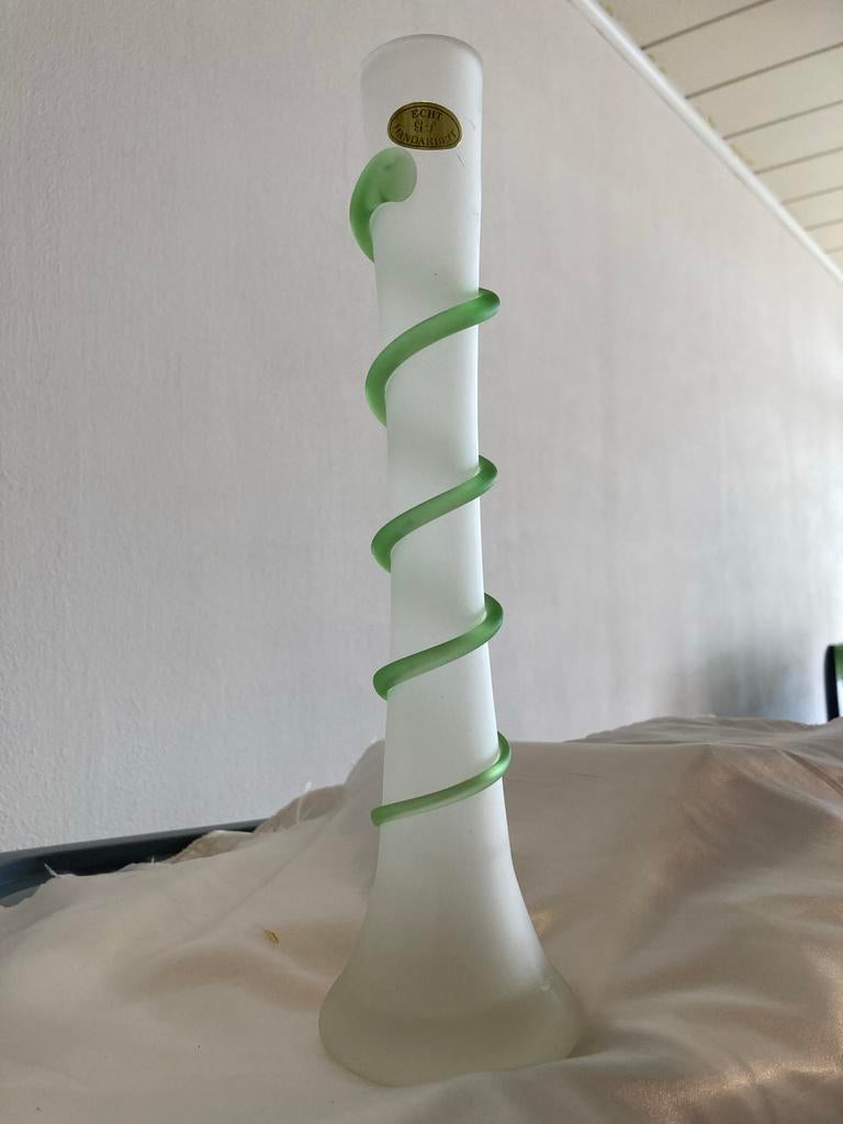 Vintage gesatineerde glazen vaas, handwerk, 30cm, Antiek en Kunst, Ophalen of Verzenden